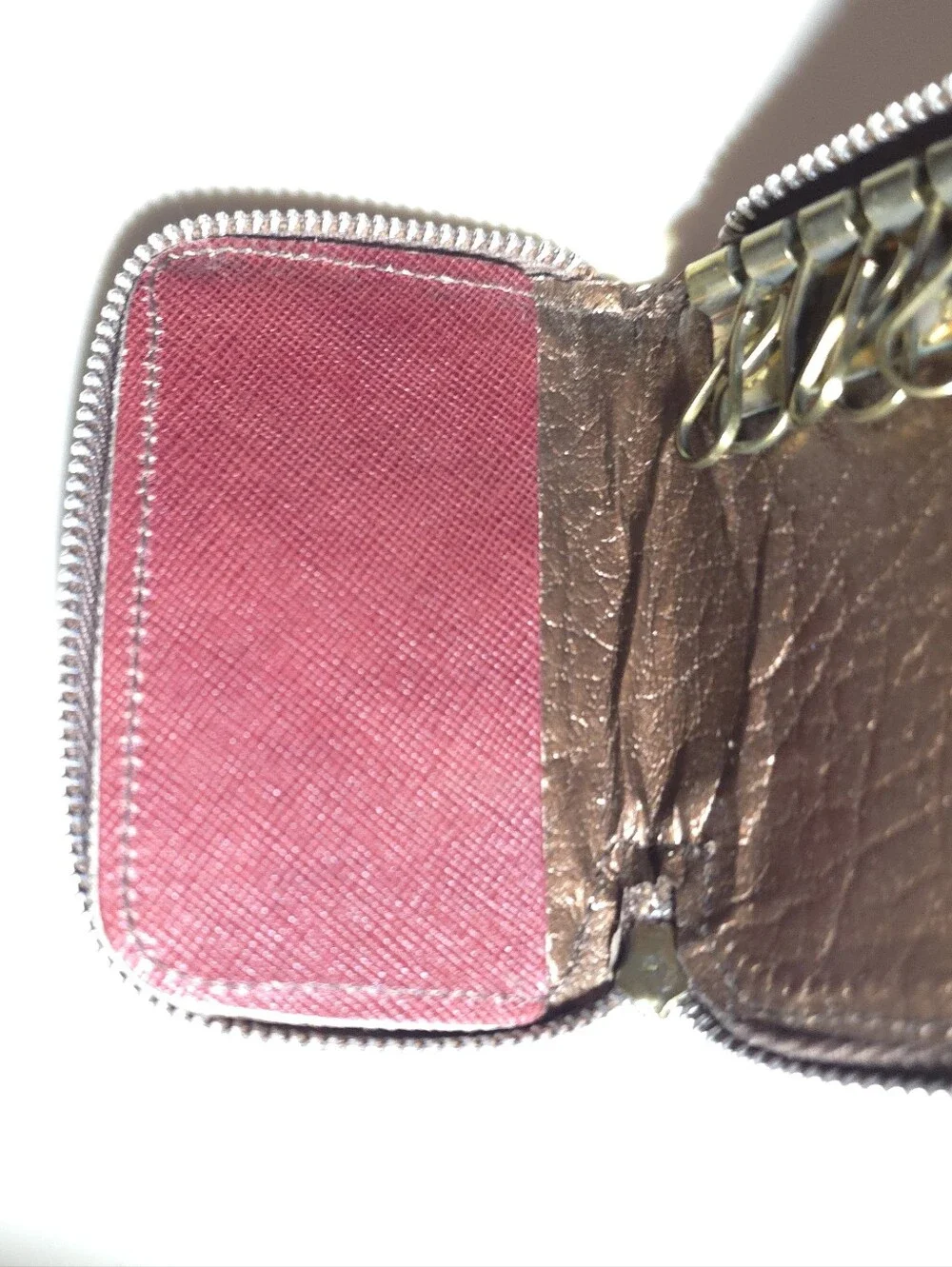 Vintage Genuine Cowhide Leather Key Holder Zip Pouch Brown Unisex Wallet